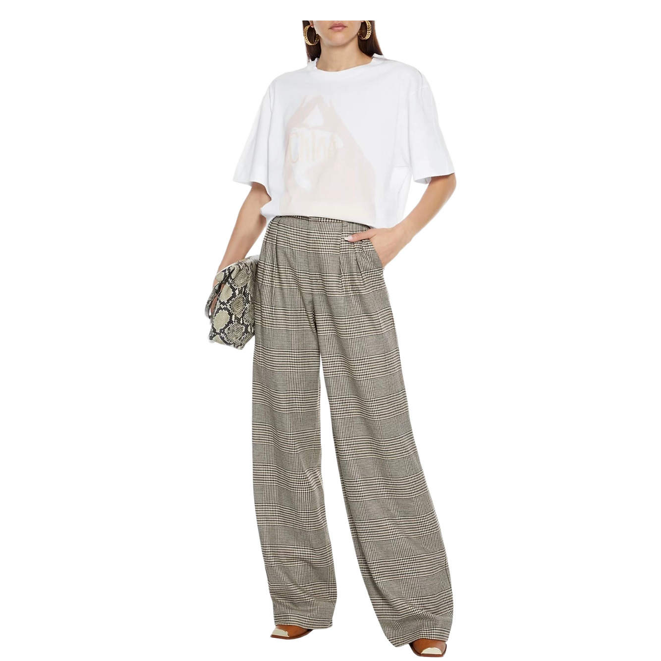 CHLOÉ Printed cotton-jersey white T-shirt