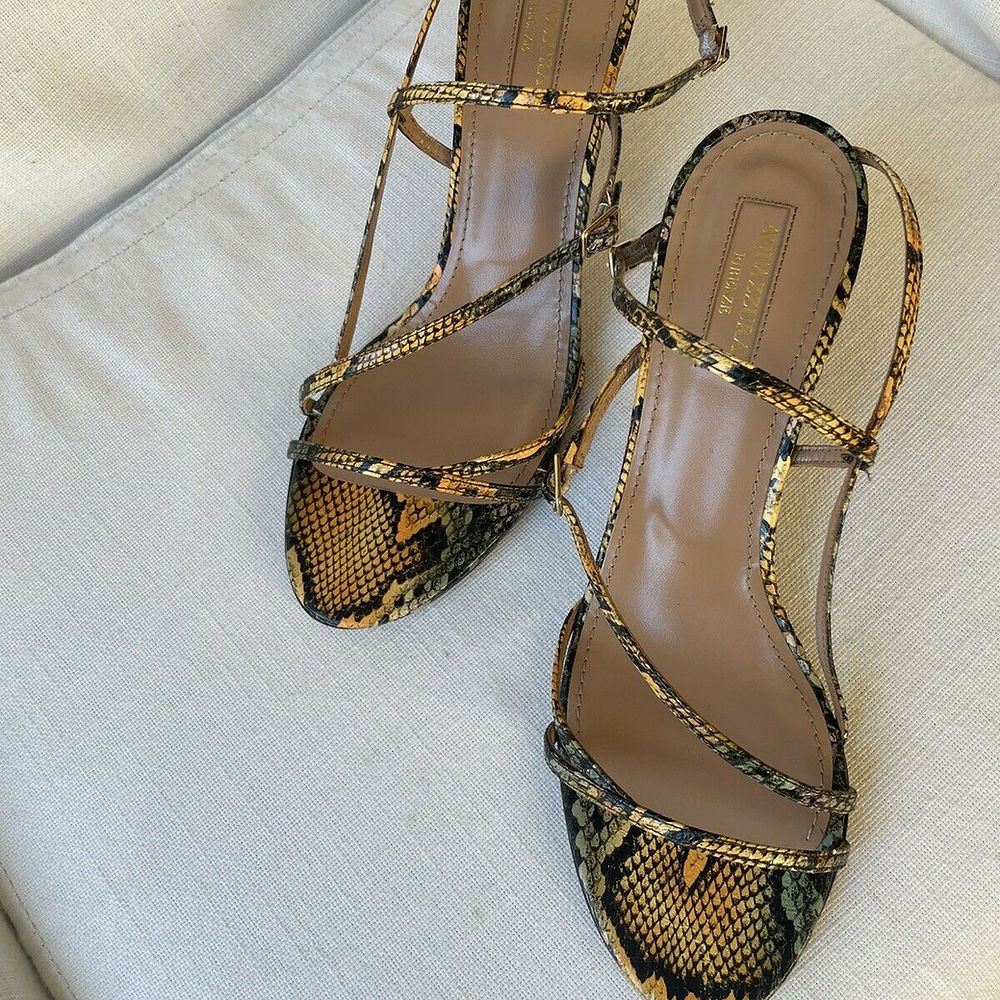 AQUAZZURA Carolyne 60 python-print leather sandals 38.5 Eu/ 8.5 US