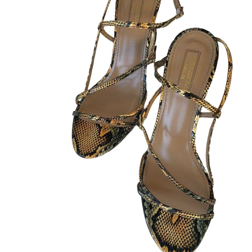 AQUAZZURA Carolyne 60 python-print leather sandals 38.5 Eu/ 8.5 US