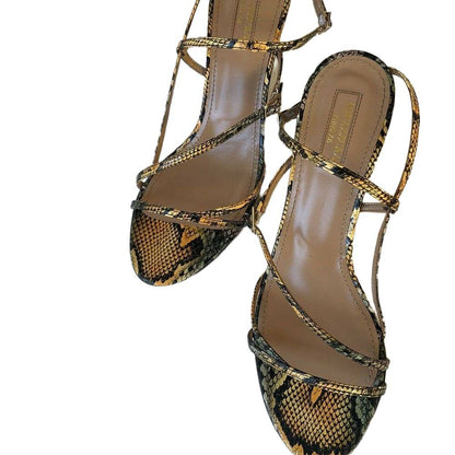 AQUAZZURA Carolyne 60 python-print leather sandals 38.5 Eu/ 8.5 US