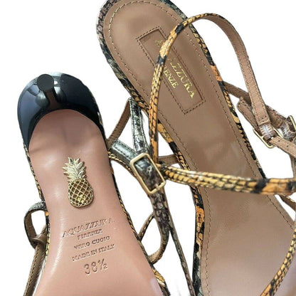AQUAZZURA Carolyne 60 python-print leather sandals 38.5 Eu/ 8.5 US