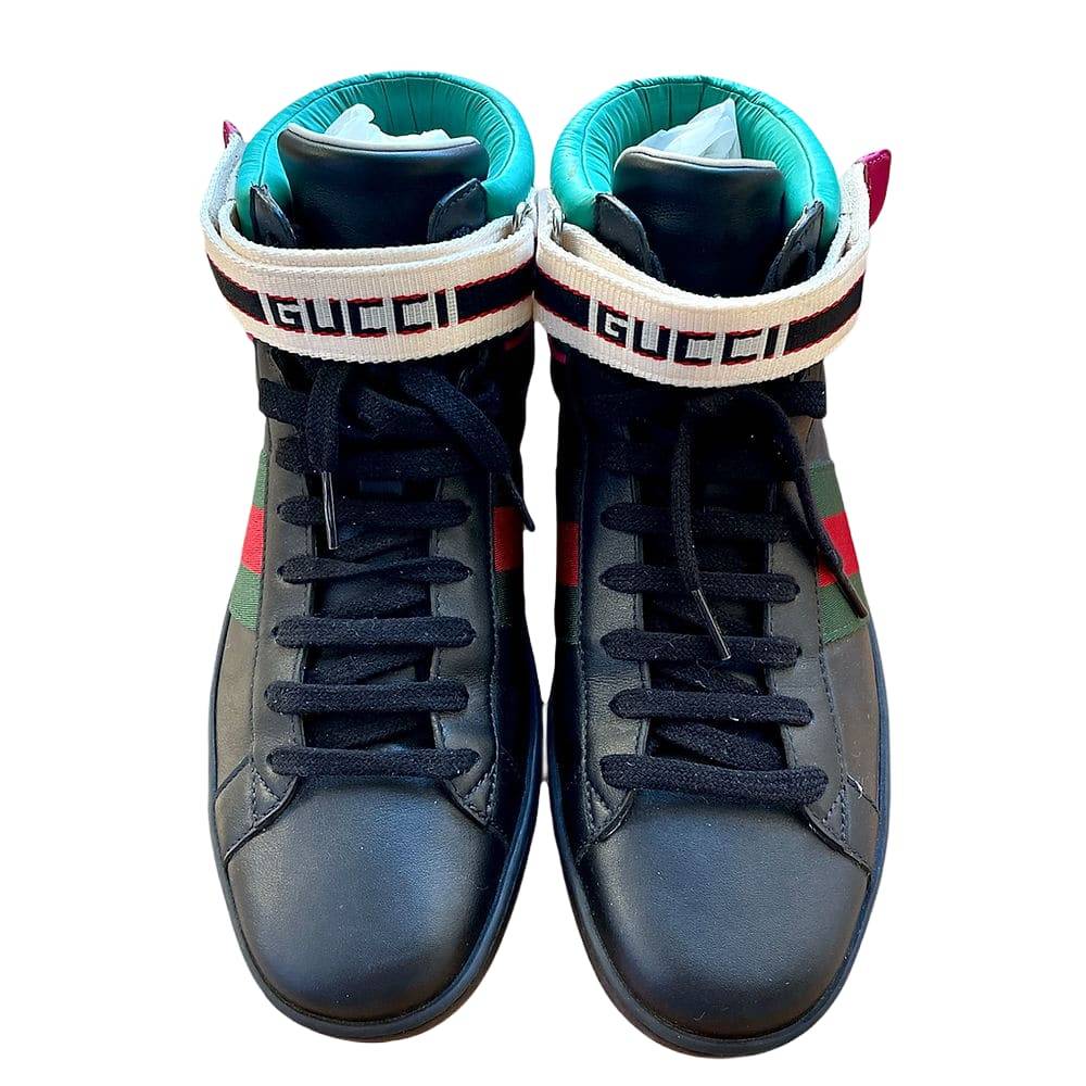 GUCCI Black Stripe Ace High Top Sneakers