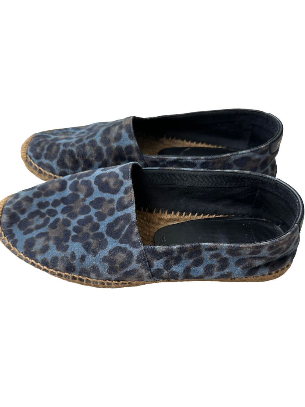 SAINT LAURENT Blue Suede Animal Print Espadrilles