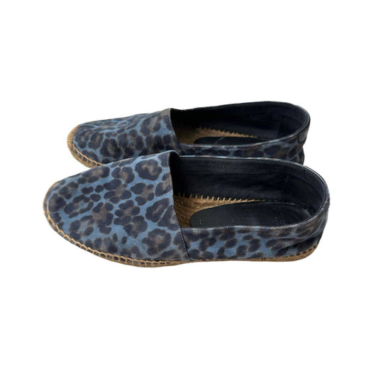 SAINT LAURENT Blue Suede Animal Print Espadrilles