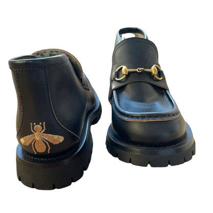GUCCI Men's Black Leather Horsebit Bee Logo Boots