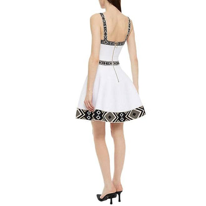 MAJE - RELIEF FLARED JACQUARD-TRIMMED PONTE DRESS