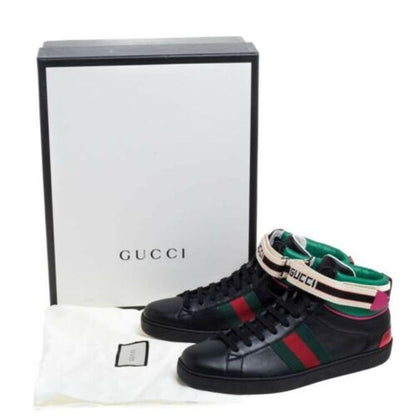 GUCCI Black Stripe Ace High Top Sneakers