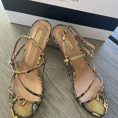 AQUAZZURA Carolyne 60 python-print leather sandals 38.5 Eu/ 8.5 US