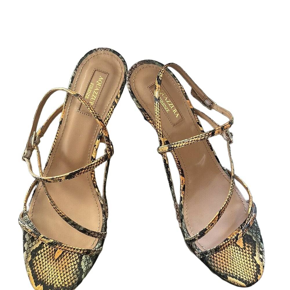AQUAZZURA Carolyne 60 python-print leather sandals 38.5 Eu/ 8.5 US