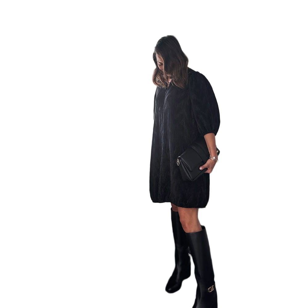 GANNI Loose Fit Pleated Mini Dress In Black