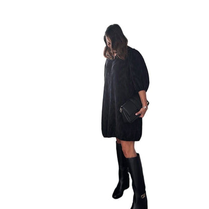 GANNI Loose Fit Pleated Mini Dress In Black