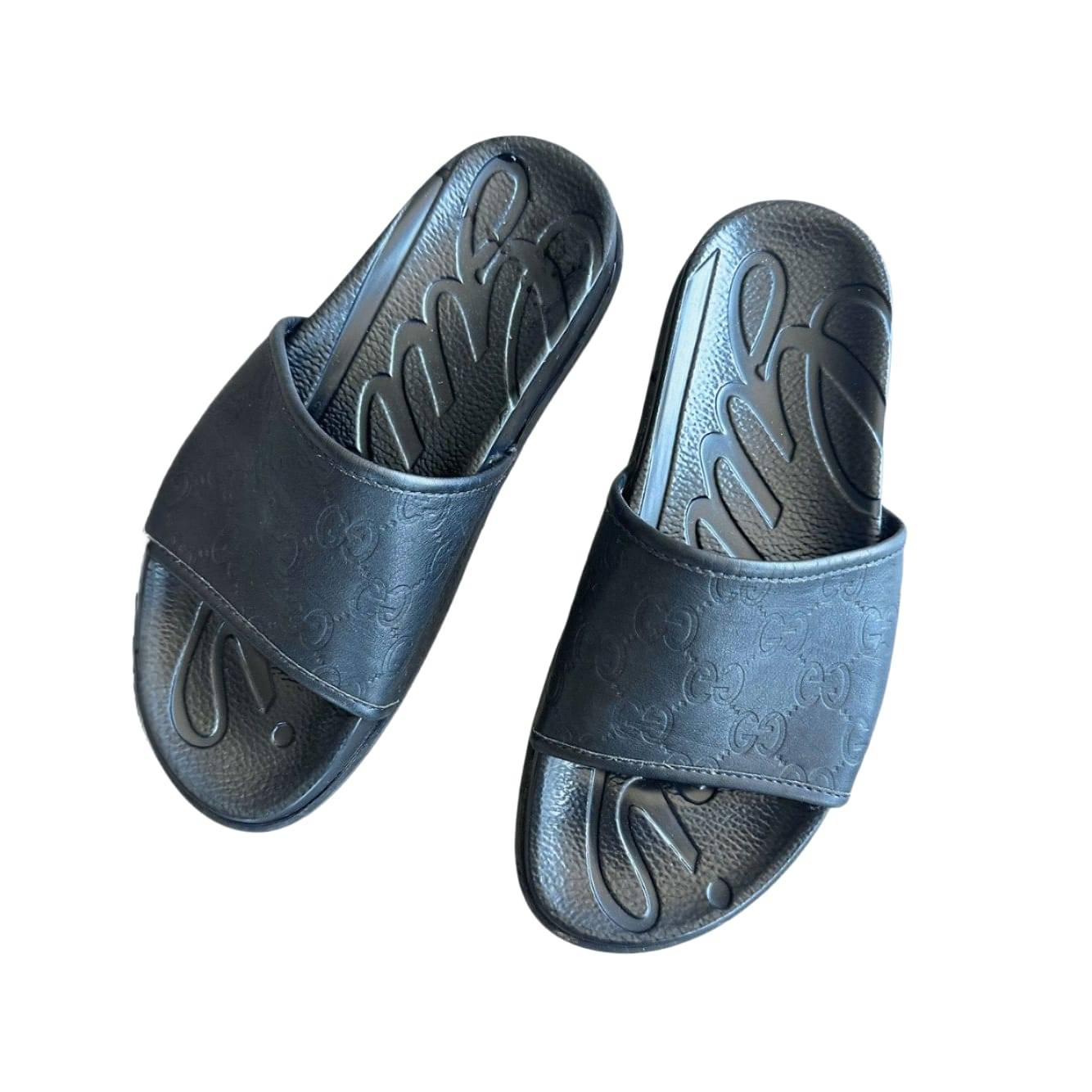 GUCCI Black Monogram Slide Sandals