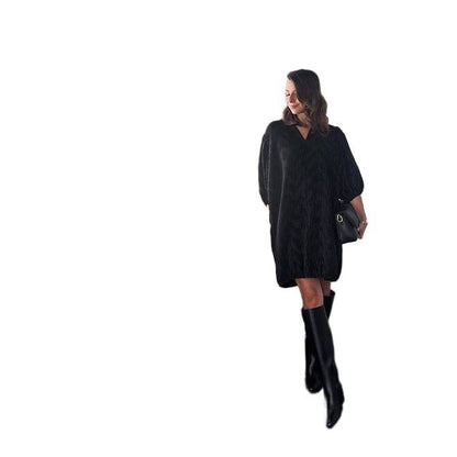 GANNI Loose Fit Pleated Mini Dress In Black