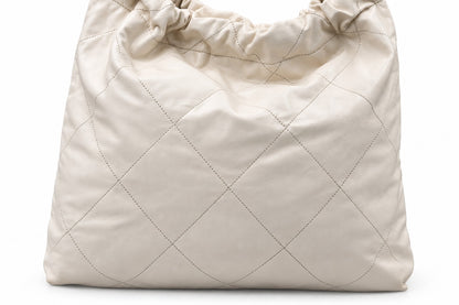 Chanel Quilted Fabric Logo Charm Chain Tote White SHW