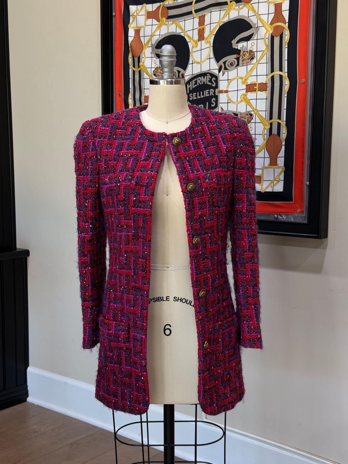 Saint Laurent Red Embellished Tweed Jacket