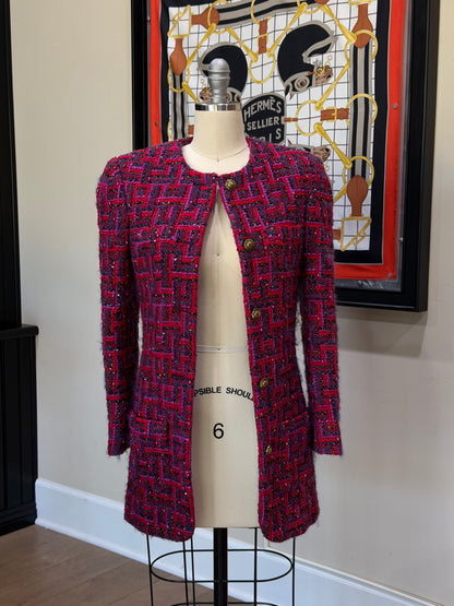 Saint Laurent Red Embellished Tweed Jacket