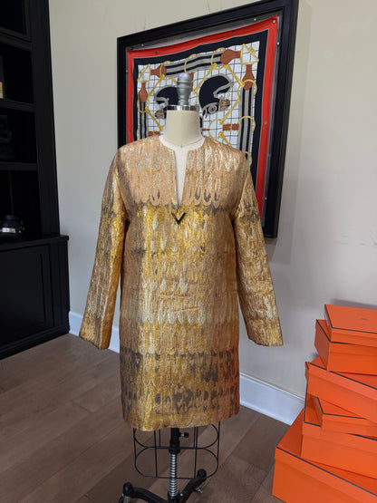 Valentino Gold Embroidered V Dress