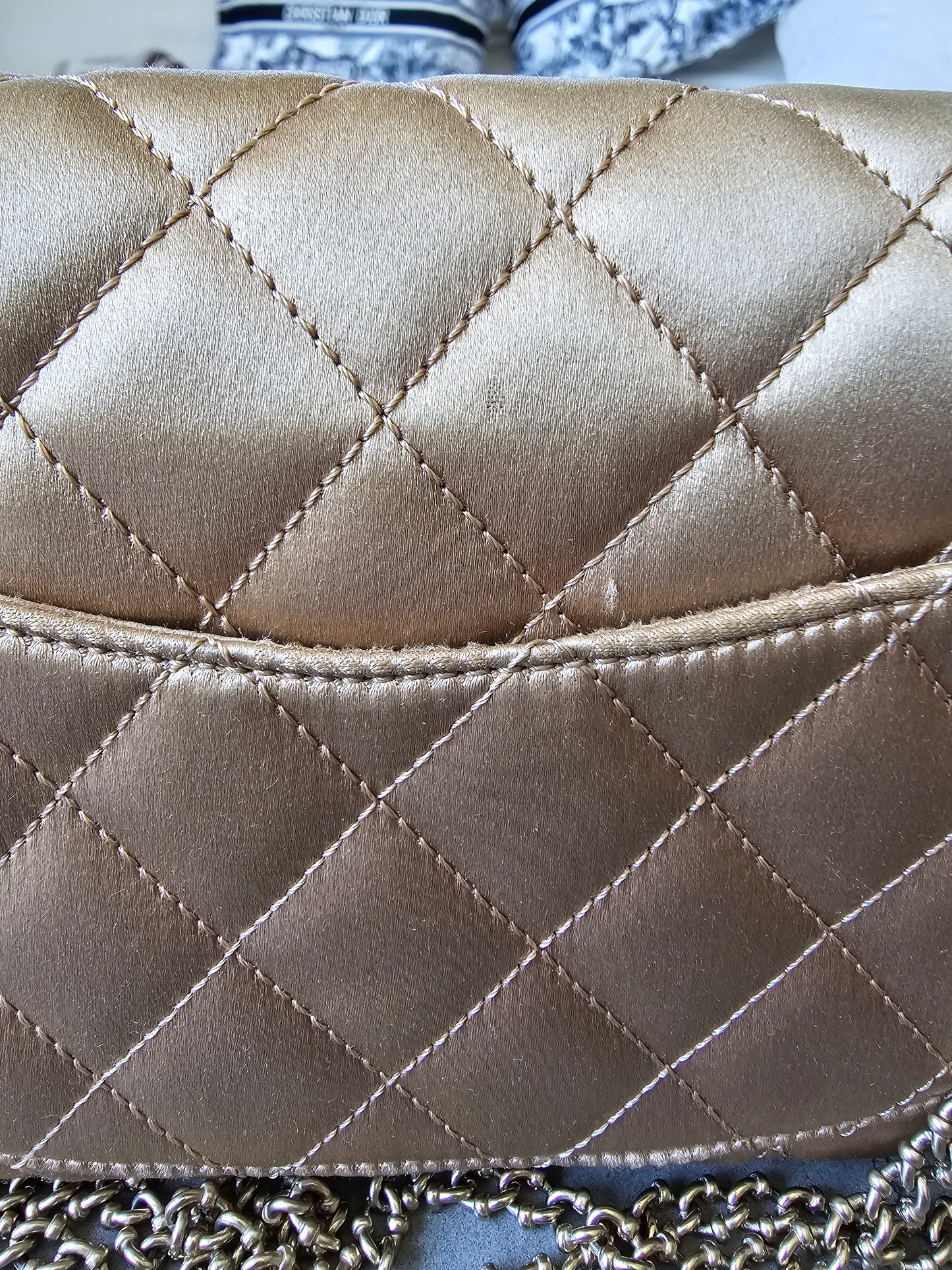 CHANEL Limited Edition Gold Quilted Satin East West Single Flap Bag