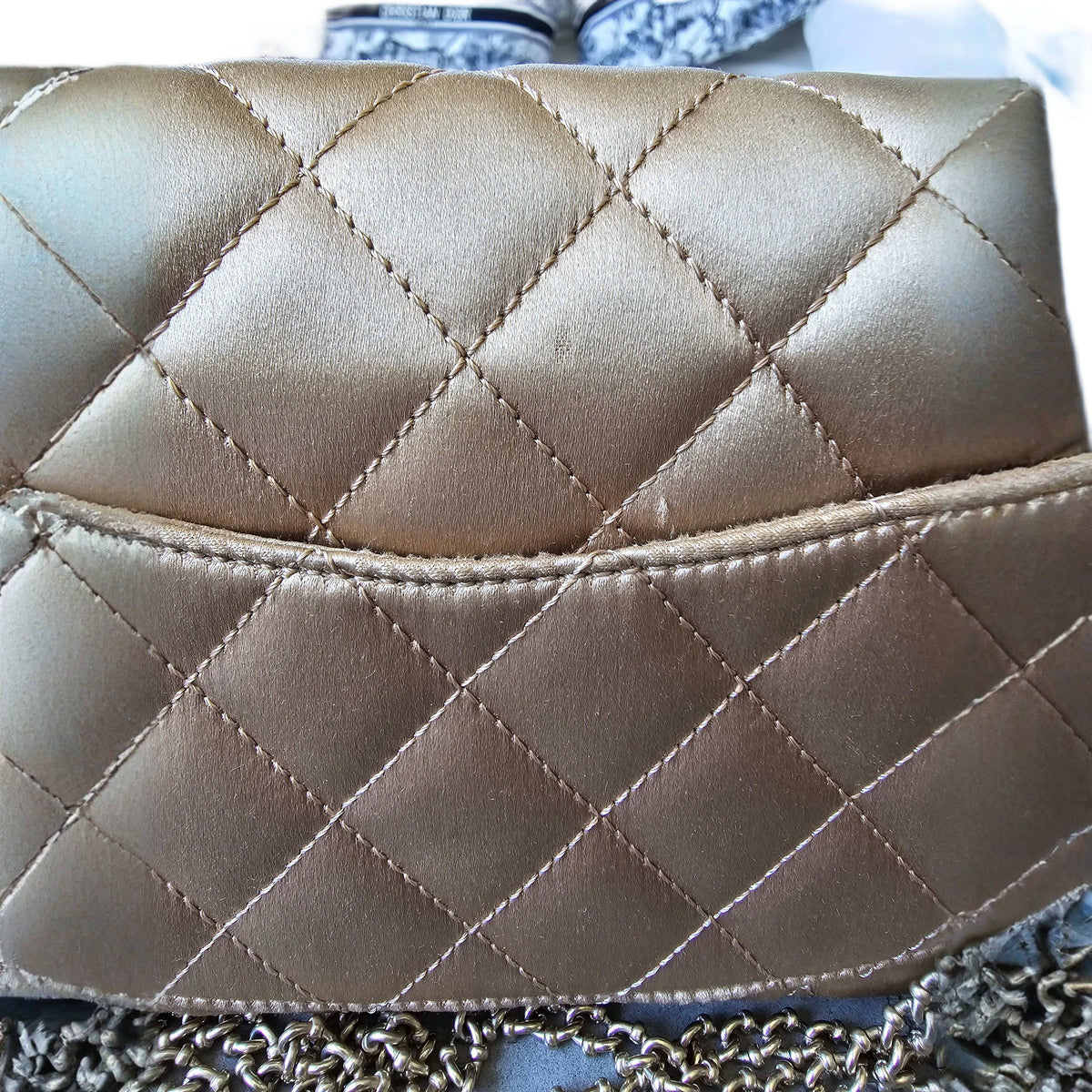 CHANEL Limited Edition Gold Quilted Satin East West Single Flap Bag