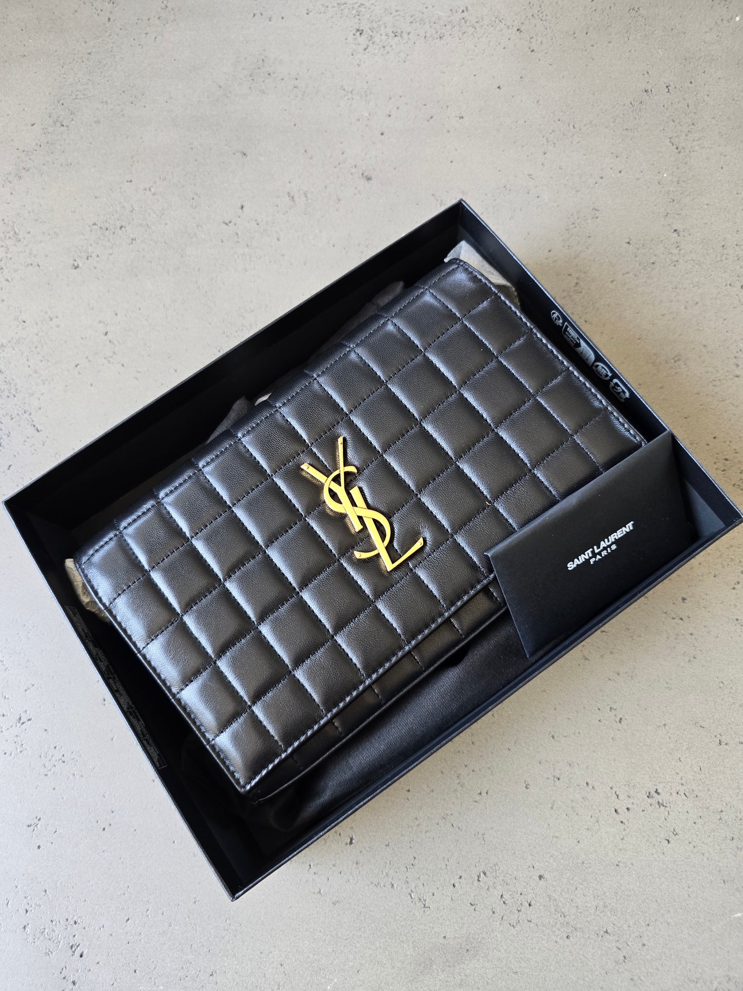 SAINT LAURENT Cassandre YSL Wallet on Chain in Quilted Smooth Leather