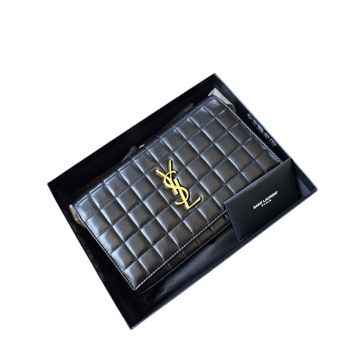SAINT LAURENT Cassandre YSL Wallet on Chain in Quilted Smooth Leather