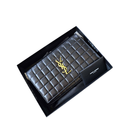 SAINT LAURENT Cassandre YSL Wallet on Chain in Quilted Smooth Leather
