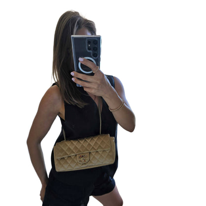 CHANEL Limited Edition Gold Quilted Satin East West Single Flap Bag