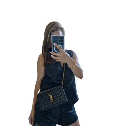 SAINT LAURENT Cassandre YSL Wallet on Chain in Quilted Smooth Leather