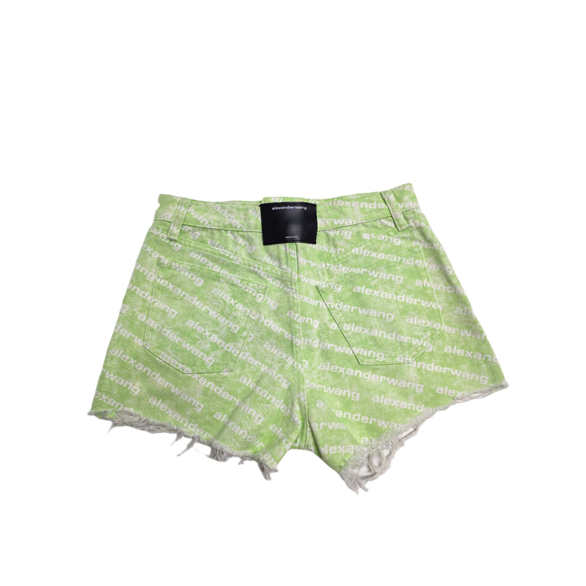 Alexander Wang Bite High Rise Green Logo Print Cut Off Denim