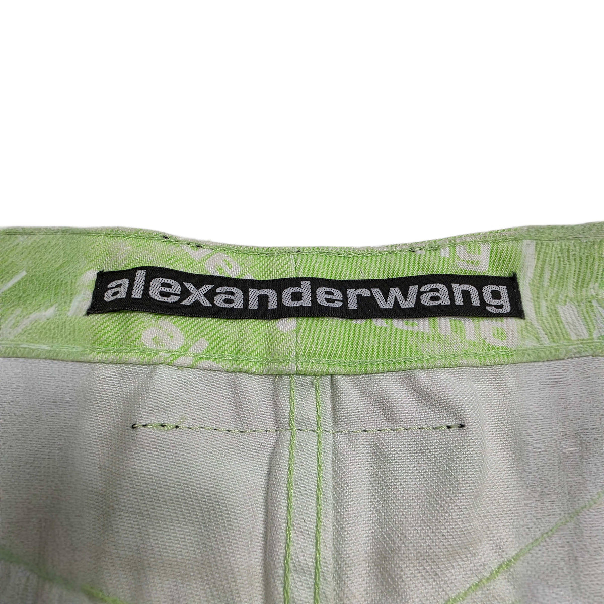 Alexander Wang Bite High Rise Green Logo Print Cut Off Denim
