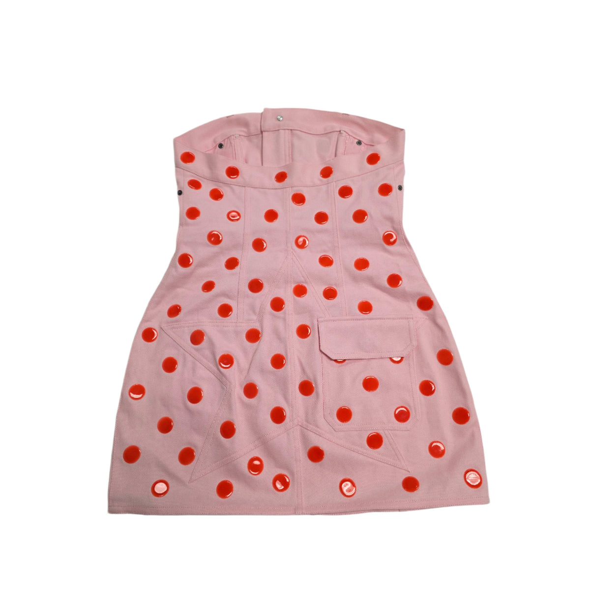 Area Pink Polka Dot Strapless Mini Dress
