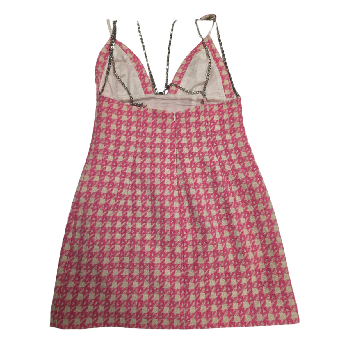 AREA Crystal Deco Bow Houndstooth Virgin Wool Blend Pink Mini Dress