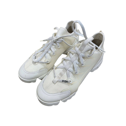 Christian Dior D-Connect White Neoprene Logo Lace Up Tie Flat Platform Women Sneaker