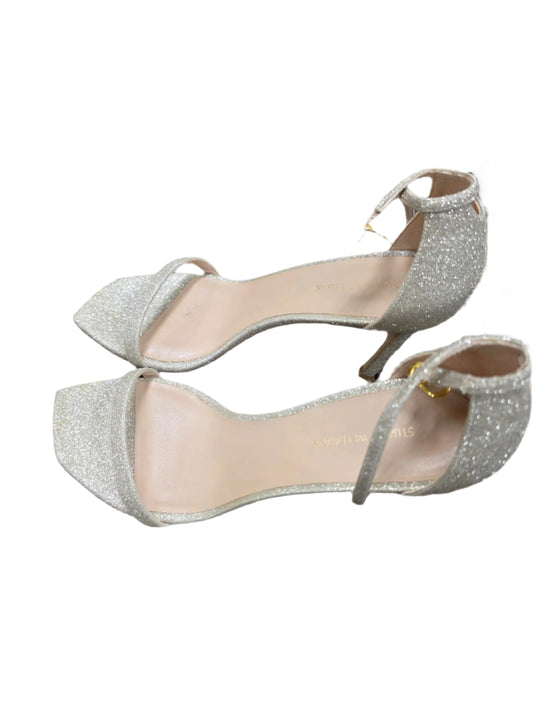 Stuart Weitzman Women's Silver Glitter Nudistcurve Ankle-Strap Sandal