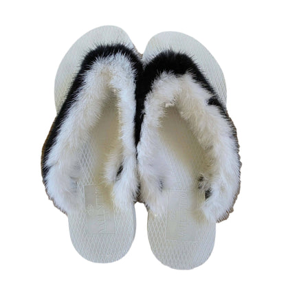 Valentino Garavani White and Brown Mink Flop Flops