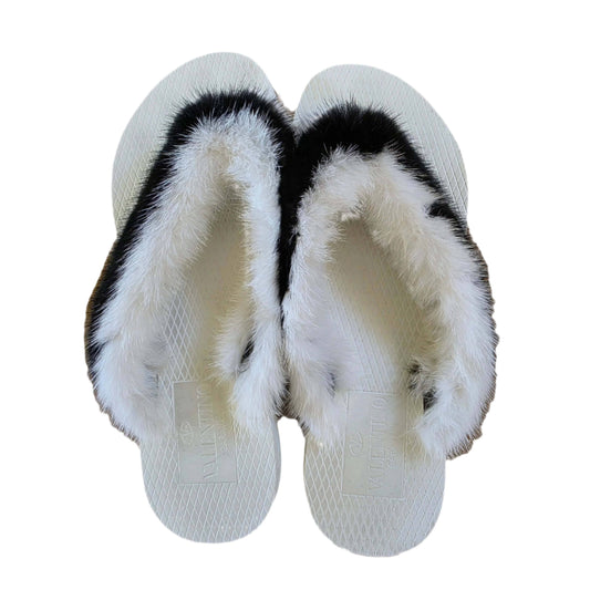 Valentino Garavani White and Brown Mink Flop Flops