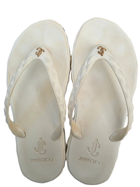 Jimmy Choo Grace Embellished Rubber Platform Flip Flops In Bianco