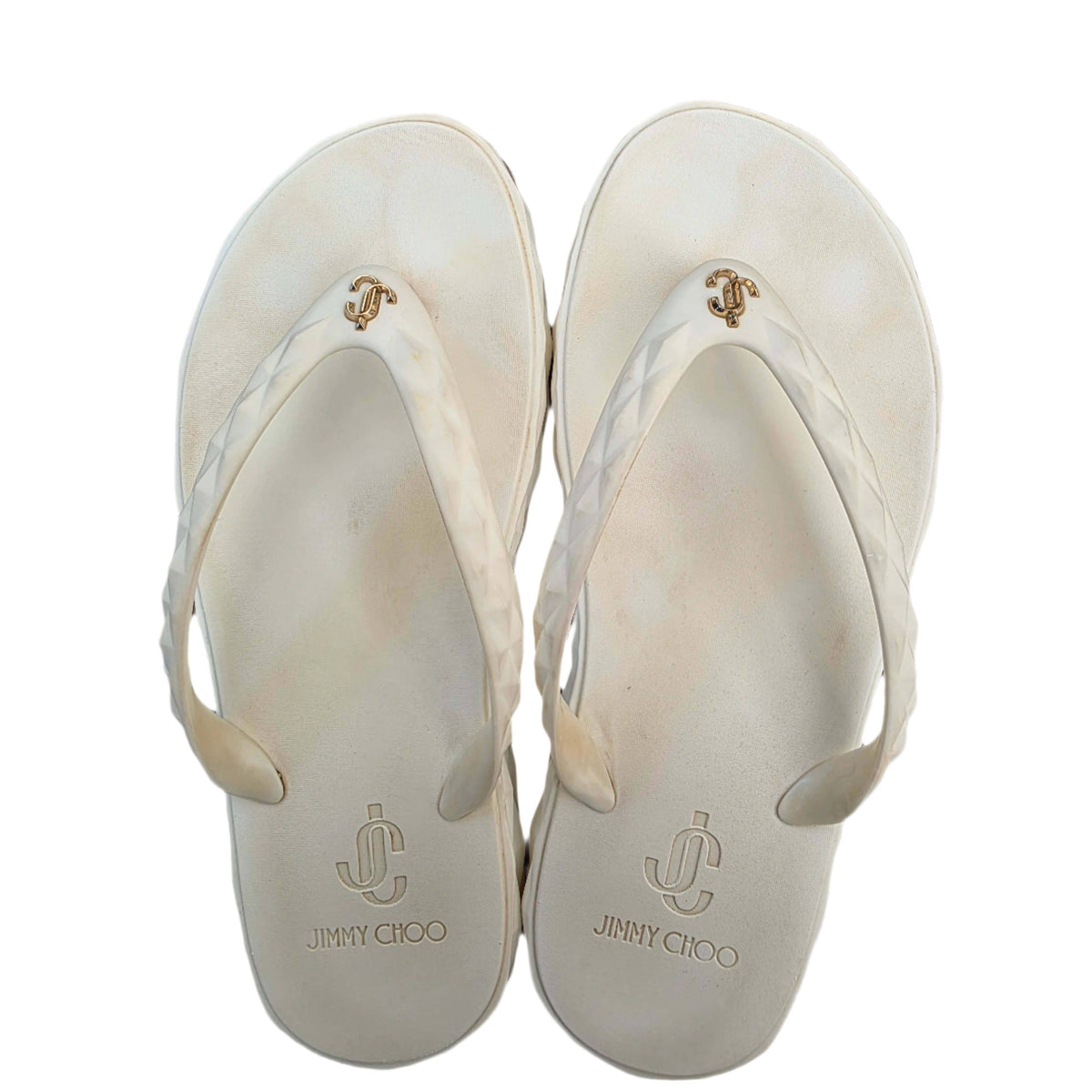 Jimmy Choo Grace Embellished Rubber Platform Flip Flops In Bianco