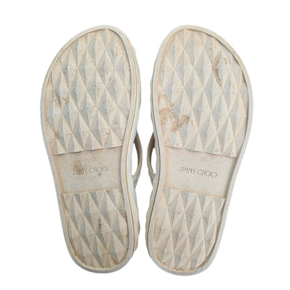 Jimmy Choo Grace Embellished Rubber Platform Flip Flops In Bianco