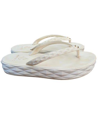 Jimmy Choo Grace Embellished Rubber Platform Flip Flops In Bianco