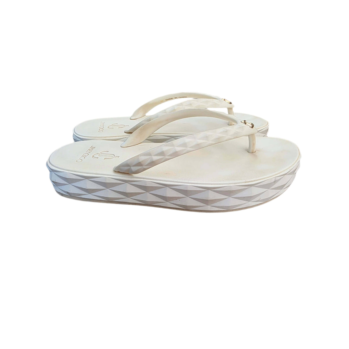 Jimmy Choo Grace Embellished Rubber Platform Flip Flops In Bianco