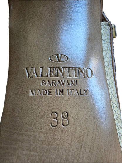 Valentino Garavani Rockstud Raffia T-Strap Pump Heels Natural Tan