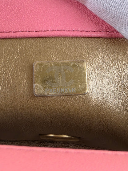 Chanel Lambskin Quilted Mini Rectangular Flap Pink Yellow