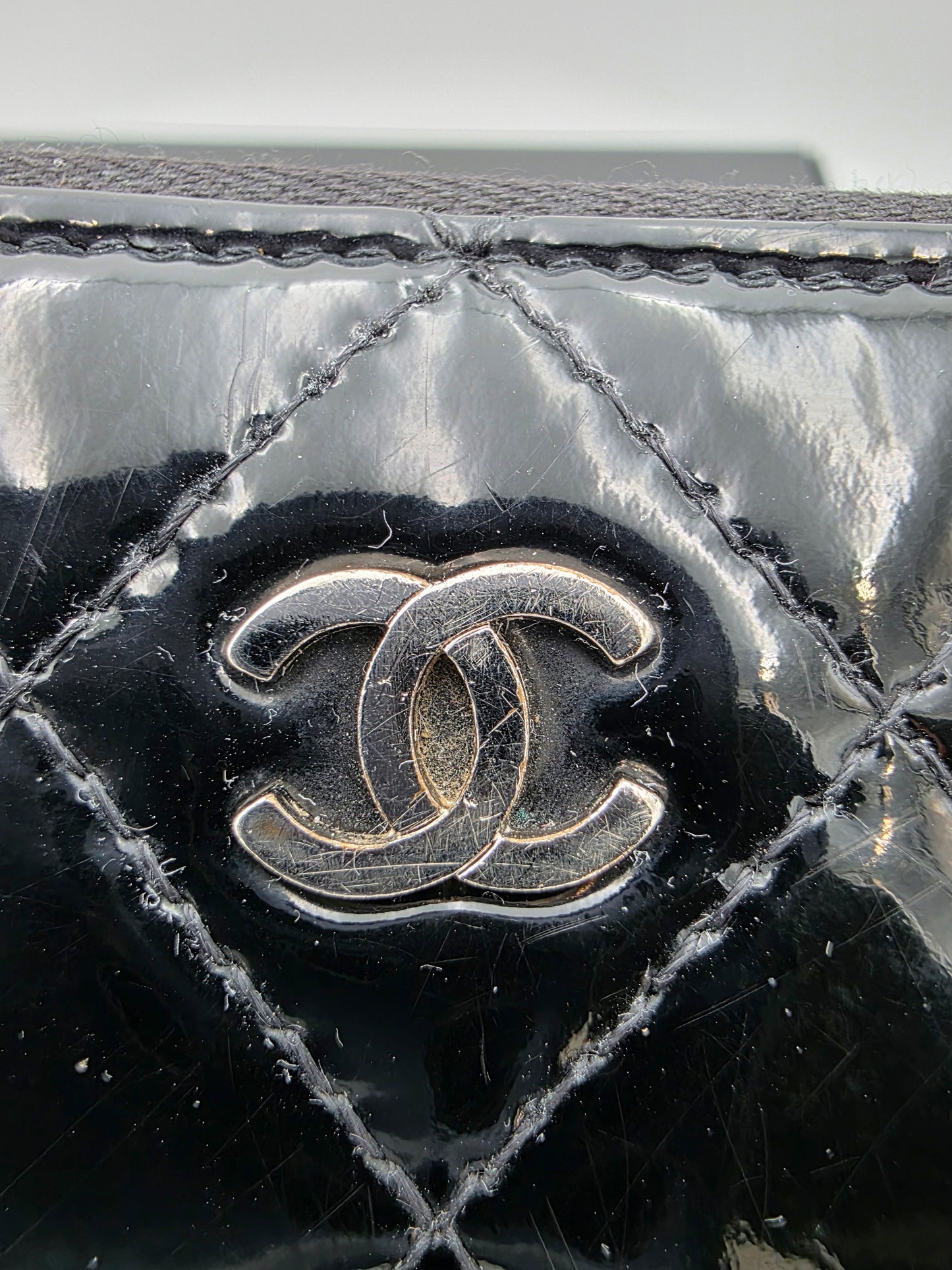 Chanel Patent Quilted Large Gusset Zip-Around Wallet in Black