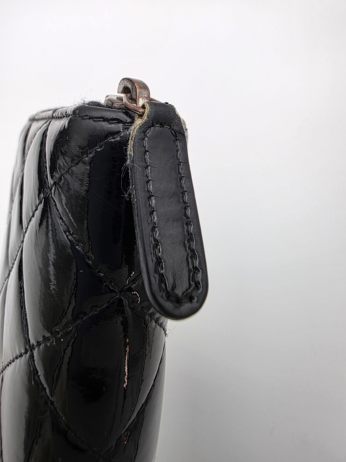 Chanel Patent Quilted Large Gusset Zip-Around Wallet in Black