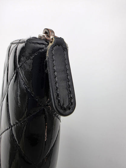 Chanel Patent Quilted Large Gusset Zip-Around Wallet in Black