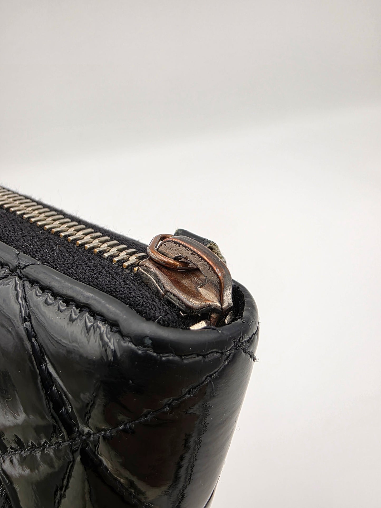 Chanel Patent Quilted Large Gusset Zip-Around Wallet in Black