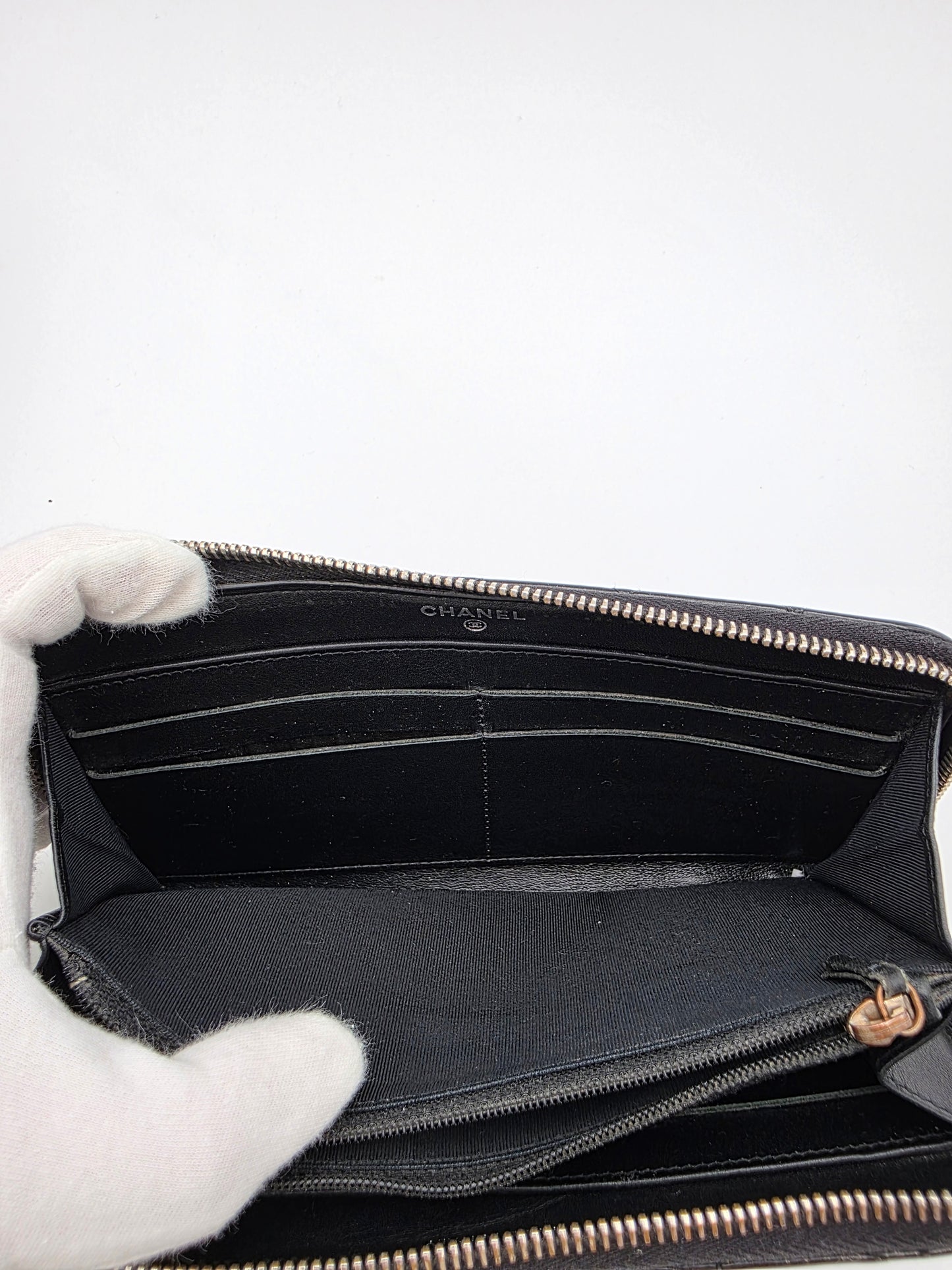 Chanel Patent Quilted Large Gusset Zip-Around Wallet in Black