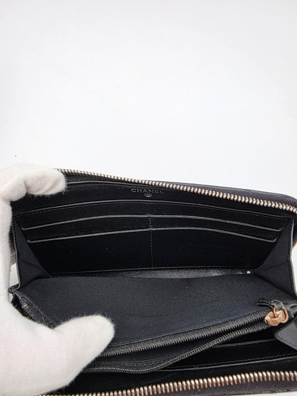 Chanel Patent Quilted Large Gusset Zip-Around Wallet in Black