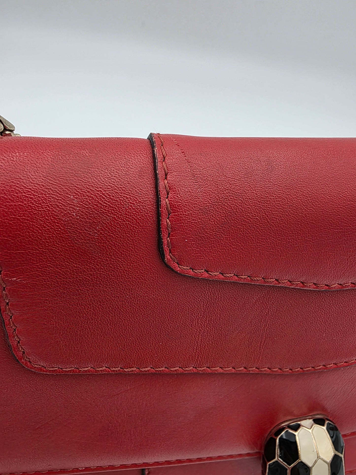 Bvlgari Serpenti Forever Medium Square Shoulder Bag Calf Leather in Coral